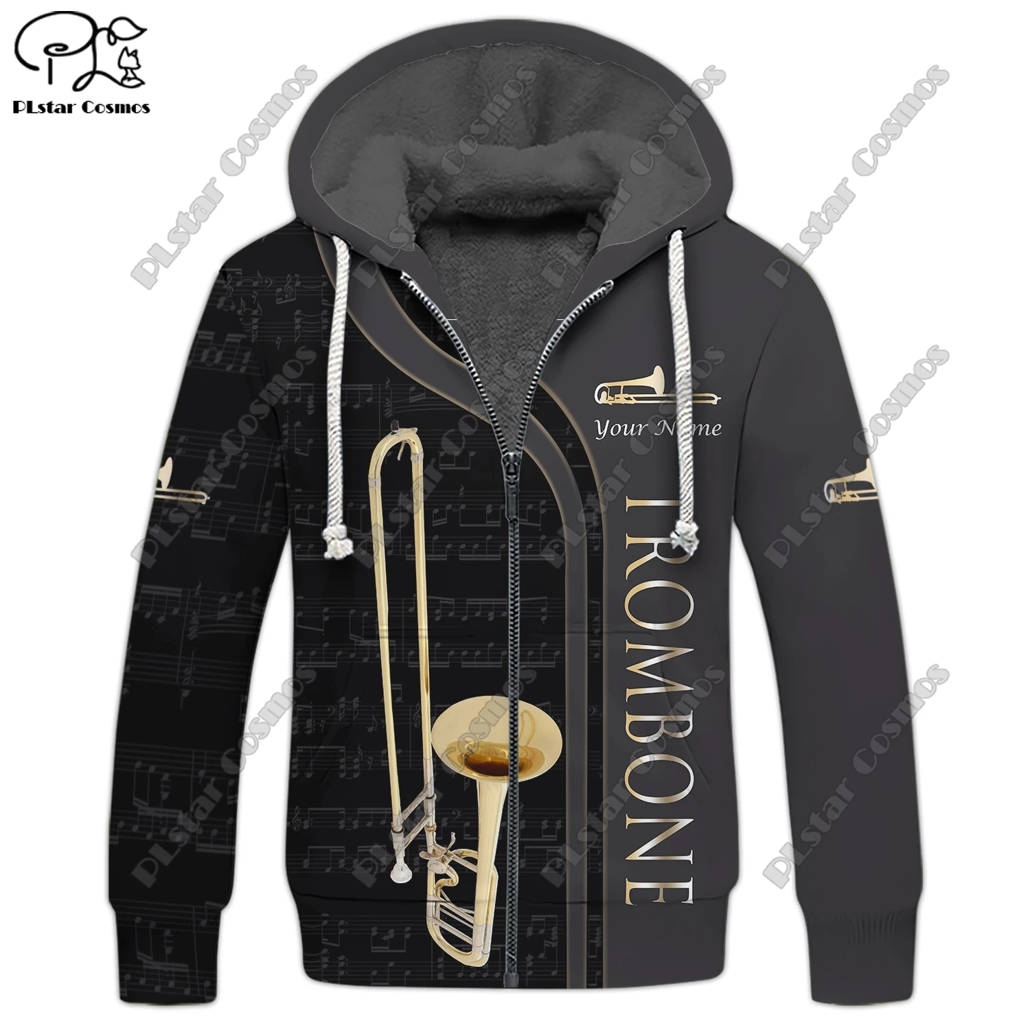 PLstarCosmos 3D printed new DJ instrument pattern warm hooded thickened jacket zipper fleece hoodie winter casual X-2