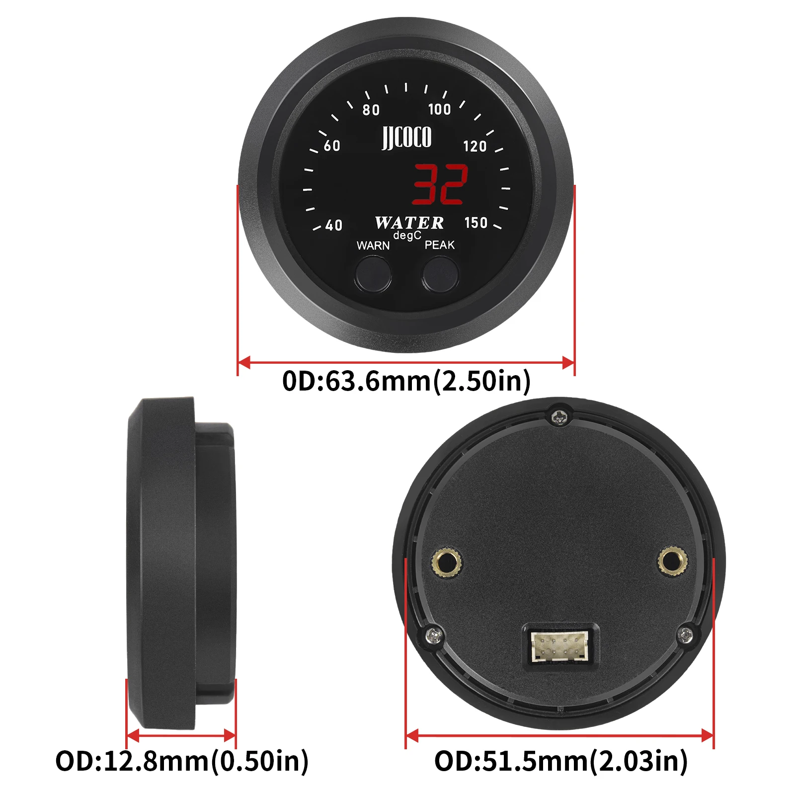 52MM Auto 12v/24v Ultra-thin Water Temperature Gauge With 1/8 Npt Sensor Car Digital Meter Red Display Temp 40-150C - view 2