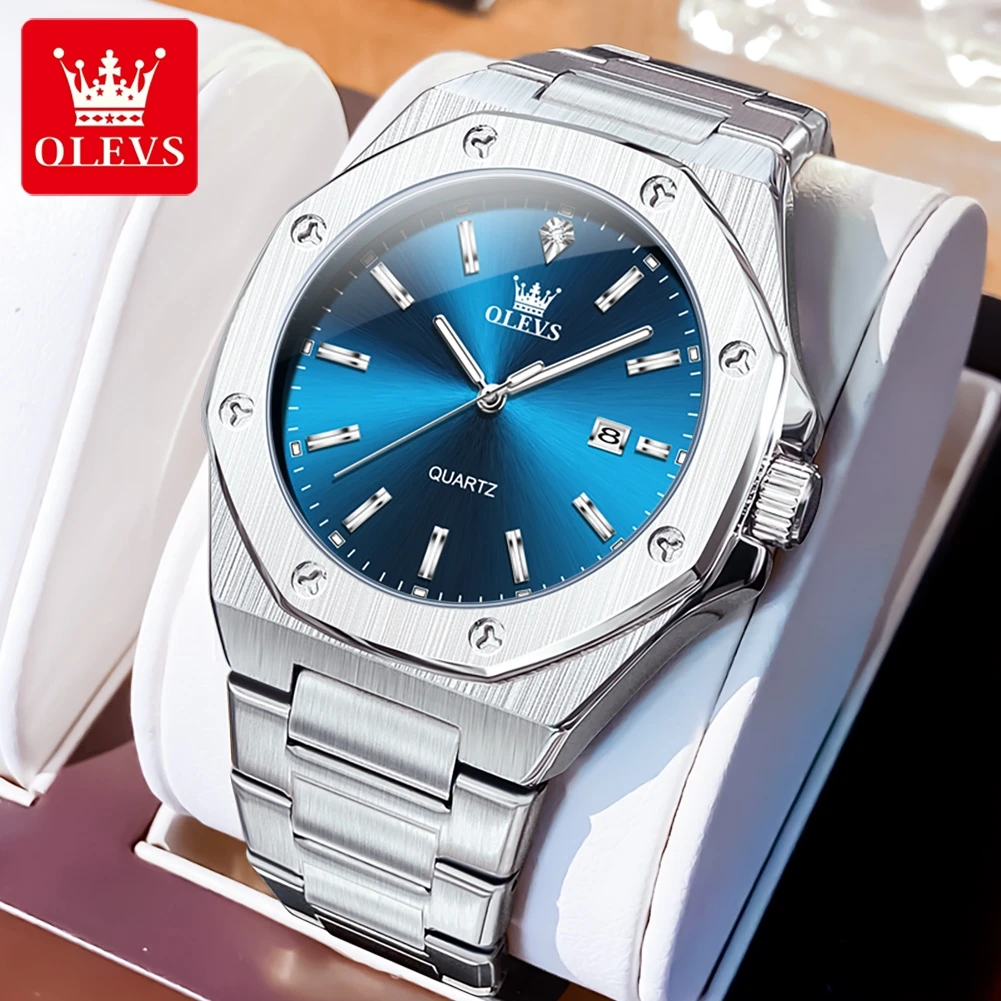 OLEVS 3613 Quartz Movement Unique Watch For Men Luminous Scale 30m Waterproof Calendar Window Comfortable Steel Strap Watch