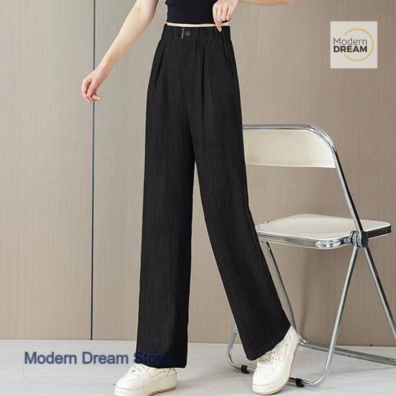 Thin and narrow version of ice silk wide-leg pants women's summer new high waist casual nine-point straight loose casual pants