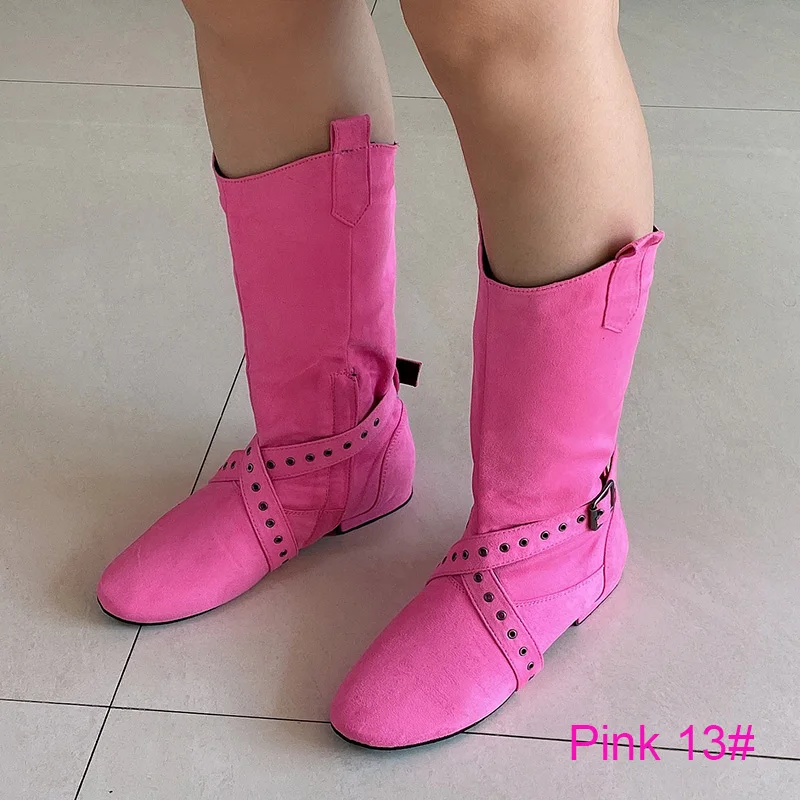 Wedopus Customized Heel Ballroom Dance Boots Bright Pink Boots for Dancing Practice Dance Half Long Boots for Women Suede Soled