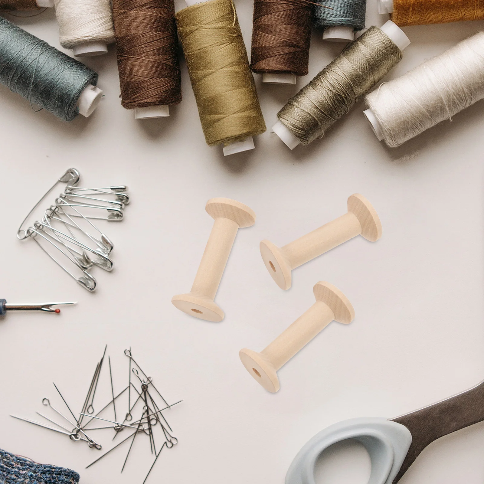 

6Pcs Large Unfinished Wooden Thread Spools Solid Wood Bobbins for Sewing Embroidery Ribbon Wire Weaving Crafts