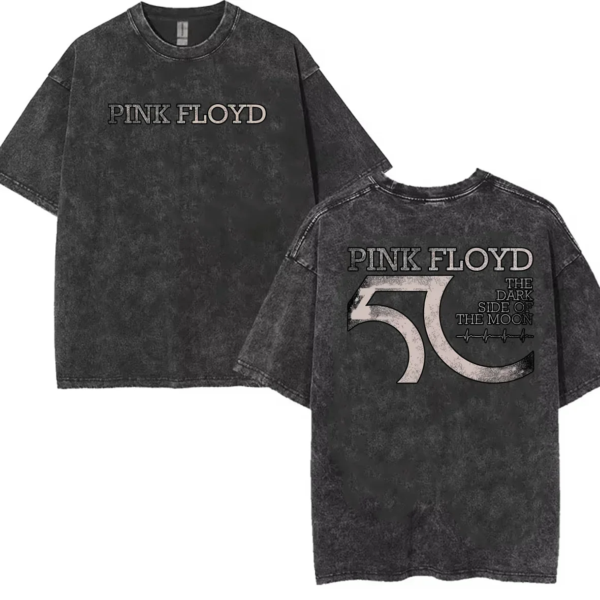 Pinks Summer Washed T-Floyds Shirt Vintage Hip-Hop Streetwear Unisex Short Sleeve Retro Black Washed Clothing 50