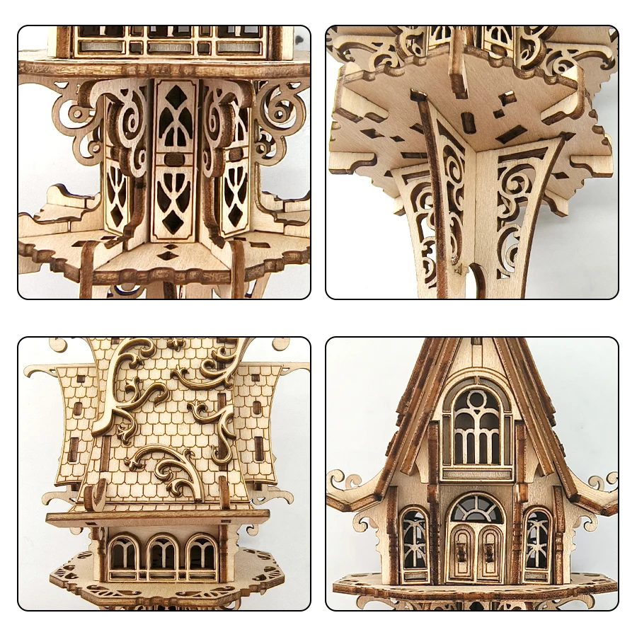 لغز منزل قزم خشبي ثلاثي الأبعاد من OUZEY، مجموعة نماذج خيالية DIY للبالغين والأطفال، سهلة التجميع، أفضل هدية عيد الميلاد #5