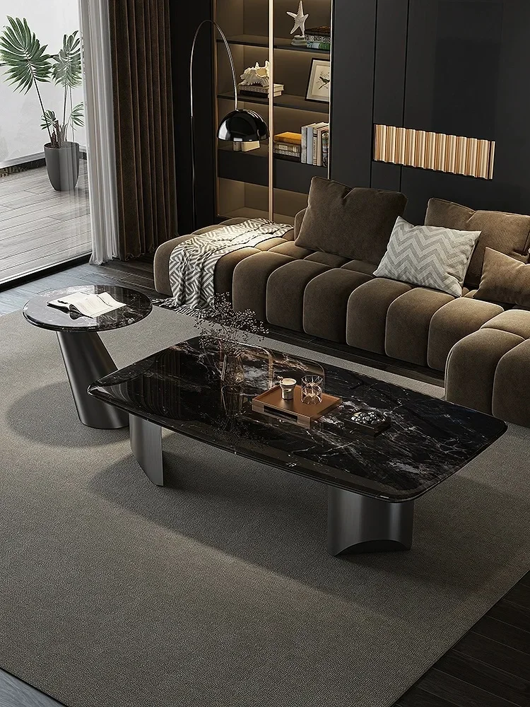 غرفة معيشة مربعة بسيطة من الرخام الإيطالي، منزل بسيط وحديث، شقة صغيرة، طاولة شاي فائقة #4