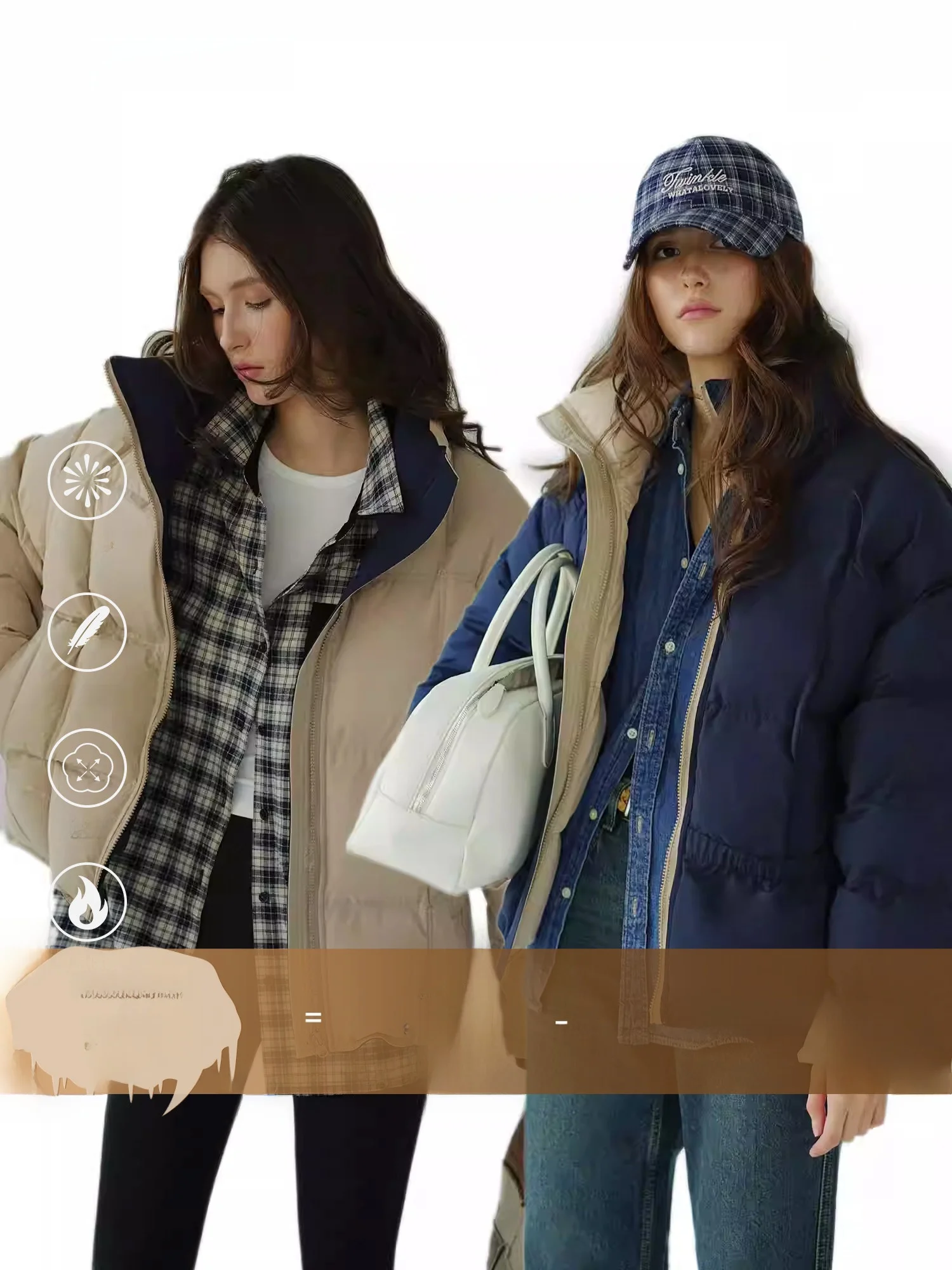 

Двусторонняя куртка AZHU: Новая женская зимняя простая теплая повседневная свободная удлиненная куртка на молнии