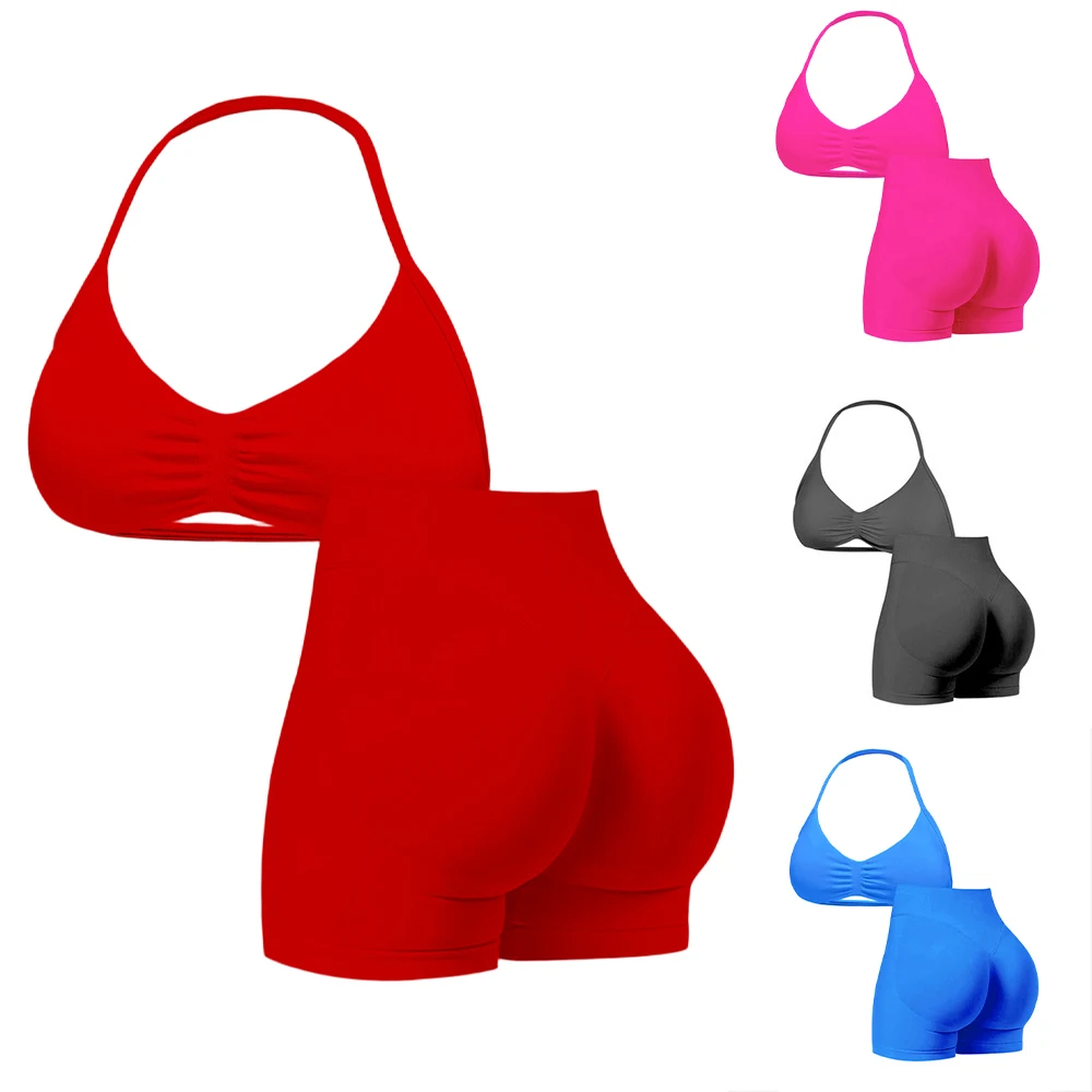 Women's Halter Neck Sports Bra & High Waist Leggings Set - Moisture-Wicking, 4-Way Stretch, Removable Pads, Complete Workout Out