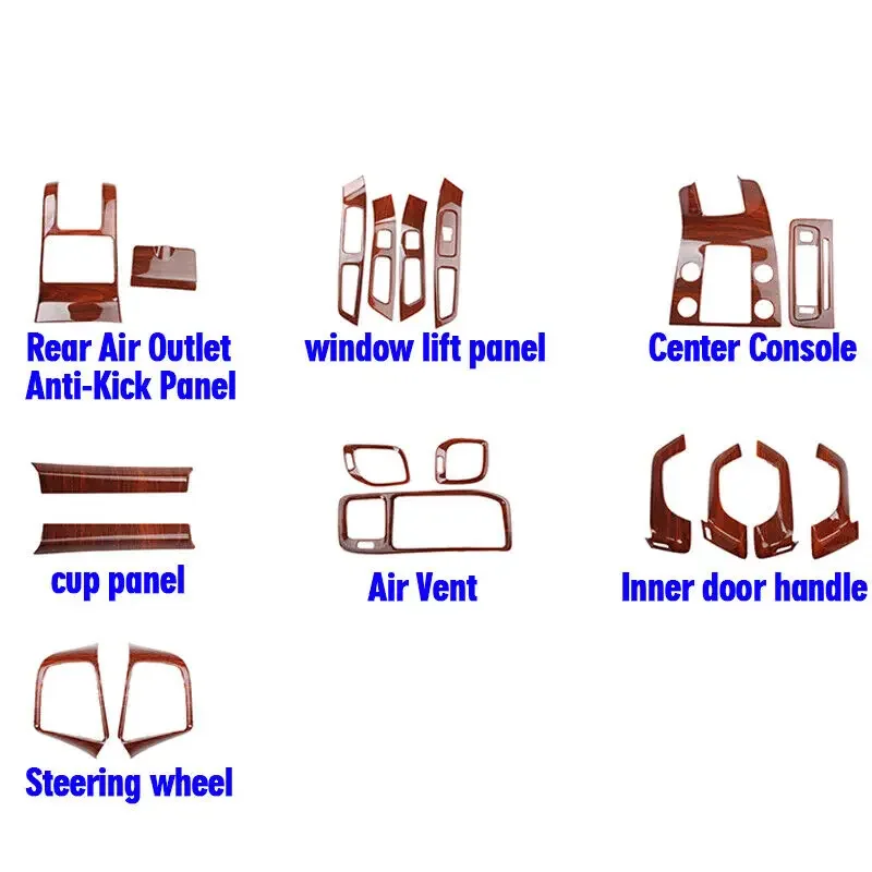 19PCS Wood Grain Interior Accessories Kit Cover Trim For Volvo S60 2014-2018