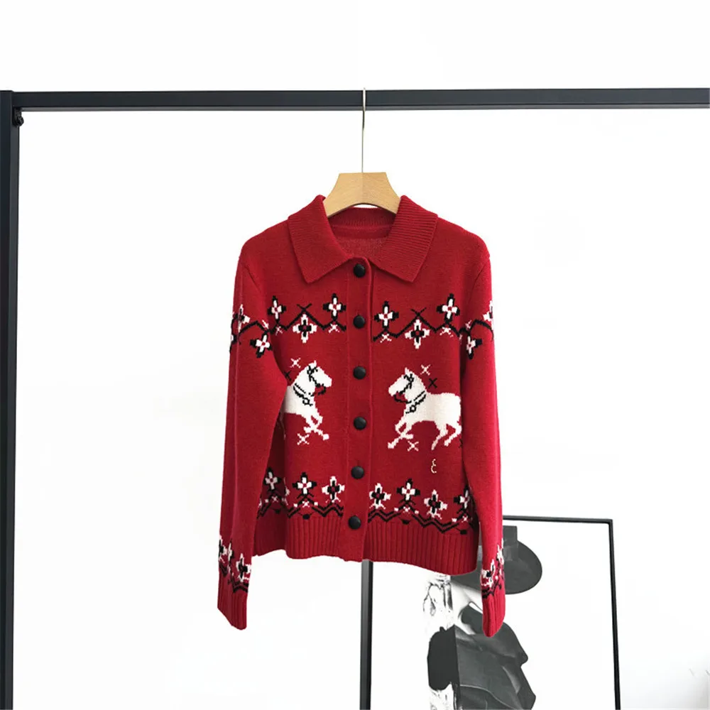 

Осенне-зимний новый женский жаккардовый жаккардовый кардиган с длинными рукавами и пуговицами, свободный кашемировый вязаный жакет