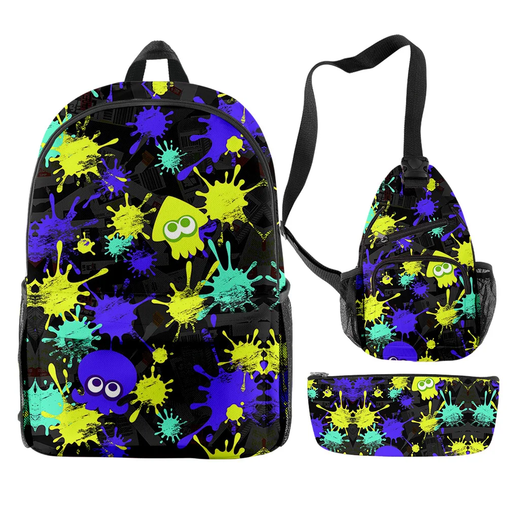 

Harajuku Trendy Cool Splatoon 3 3pcs/Set Backpack 3D Print Bookbag Travel Laptop Daypack Backpacks Chest Bags Pencil Case