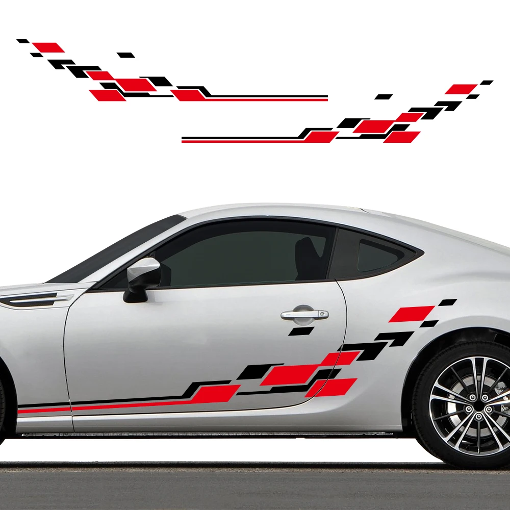 Racing Flag Style Side Skirt Car Sticker, Universal Checker Block Graphic Vinyl Decal, DIY Sport Auto Door Body Decor Sticker