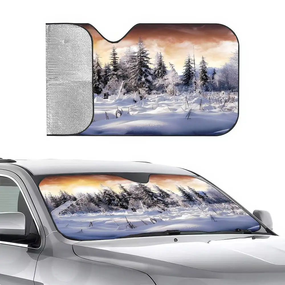 الشتاء غابة الثلج زجاج سيارة مضحك الشمس الظل طوي الأشعة فوق البنفسجية الشمس قناع حامي ظلة للنافذة الأمامية #3