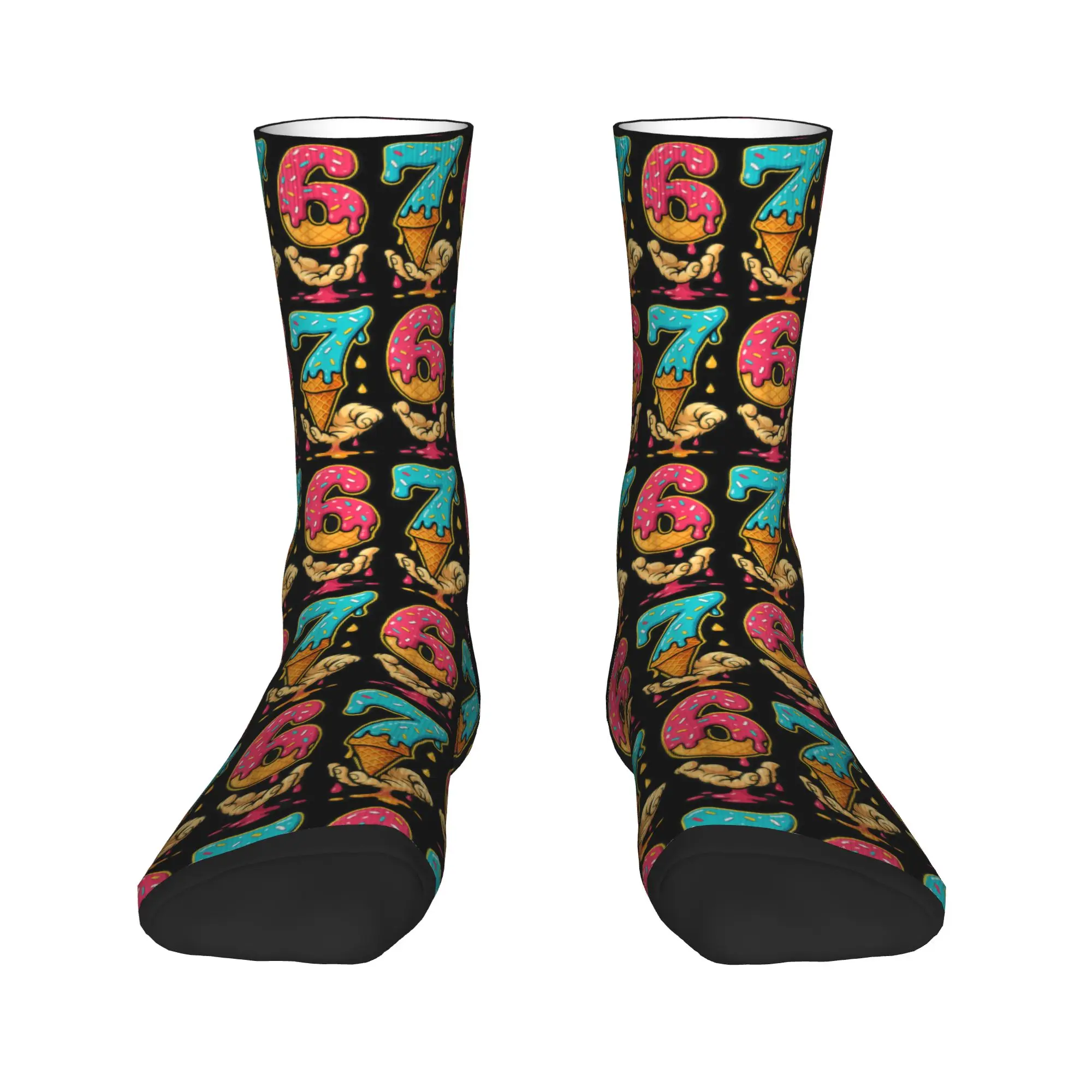 Calzini da uomo per adulti 67 Gelato Drip Meme Six Seven Gen Alpha Slang Calze Calzini antiscivolo Calzini da corsa invernali dal design Harajuku