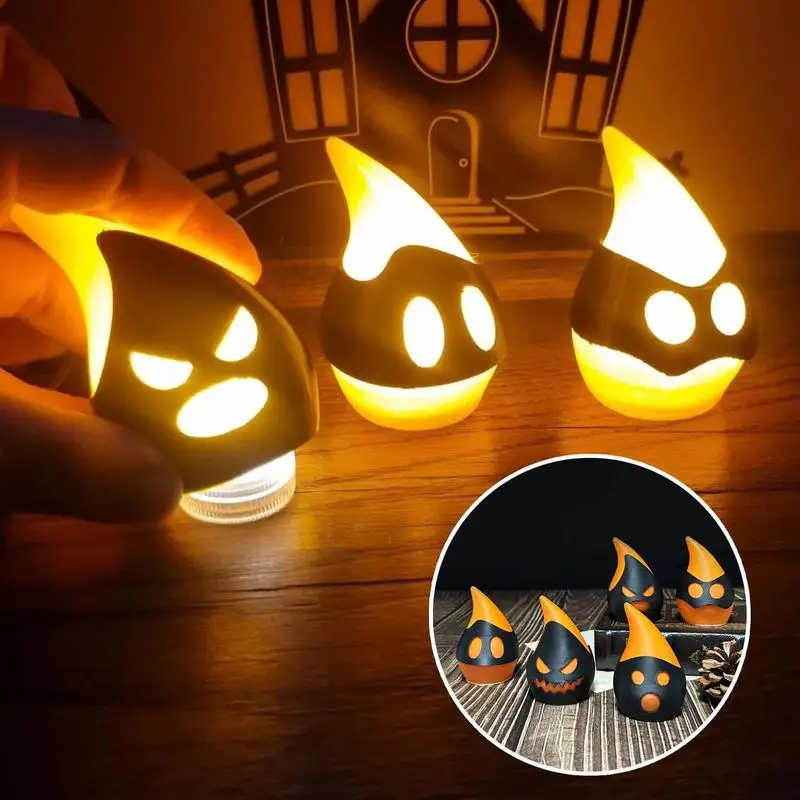 

5pcs Halloween Devil Lights 7 Color Cute Flame Tea Lamp Decor 3D-Printed Spooky Lantern Decorations Happy Halloween Day Decor
