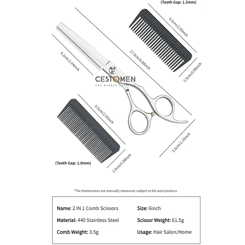 Newest Professional JP440c Steel 6 '' 2 in 1 Hair Scissors With Comb Haircut Barber Hair Cutting Shears Hairdresser Scissors