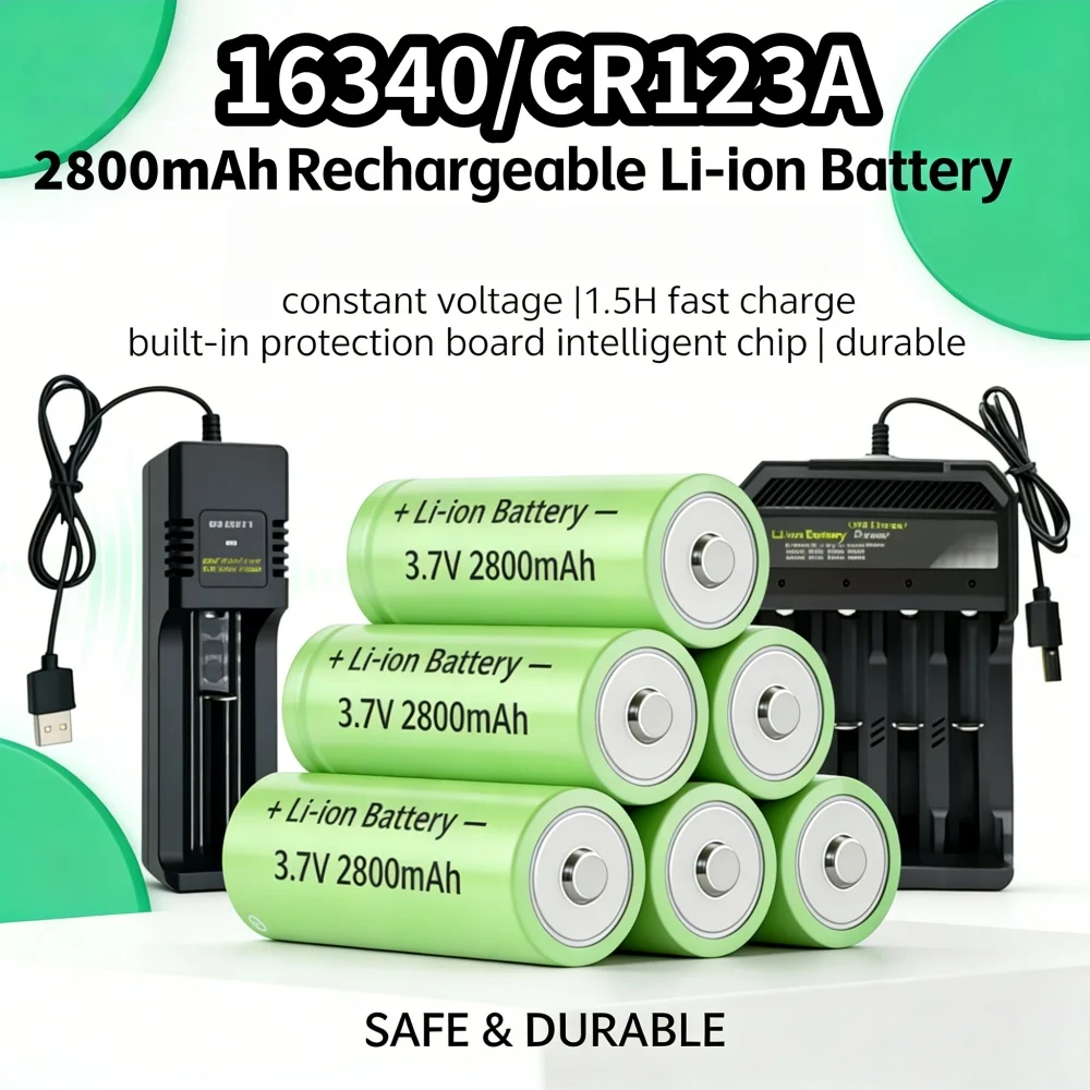 

16340 CR123A 2800mAh Rechargeable Li-ion Battery Long Life for LED Flashlights with USB Charger