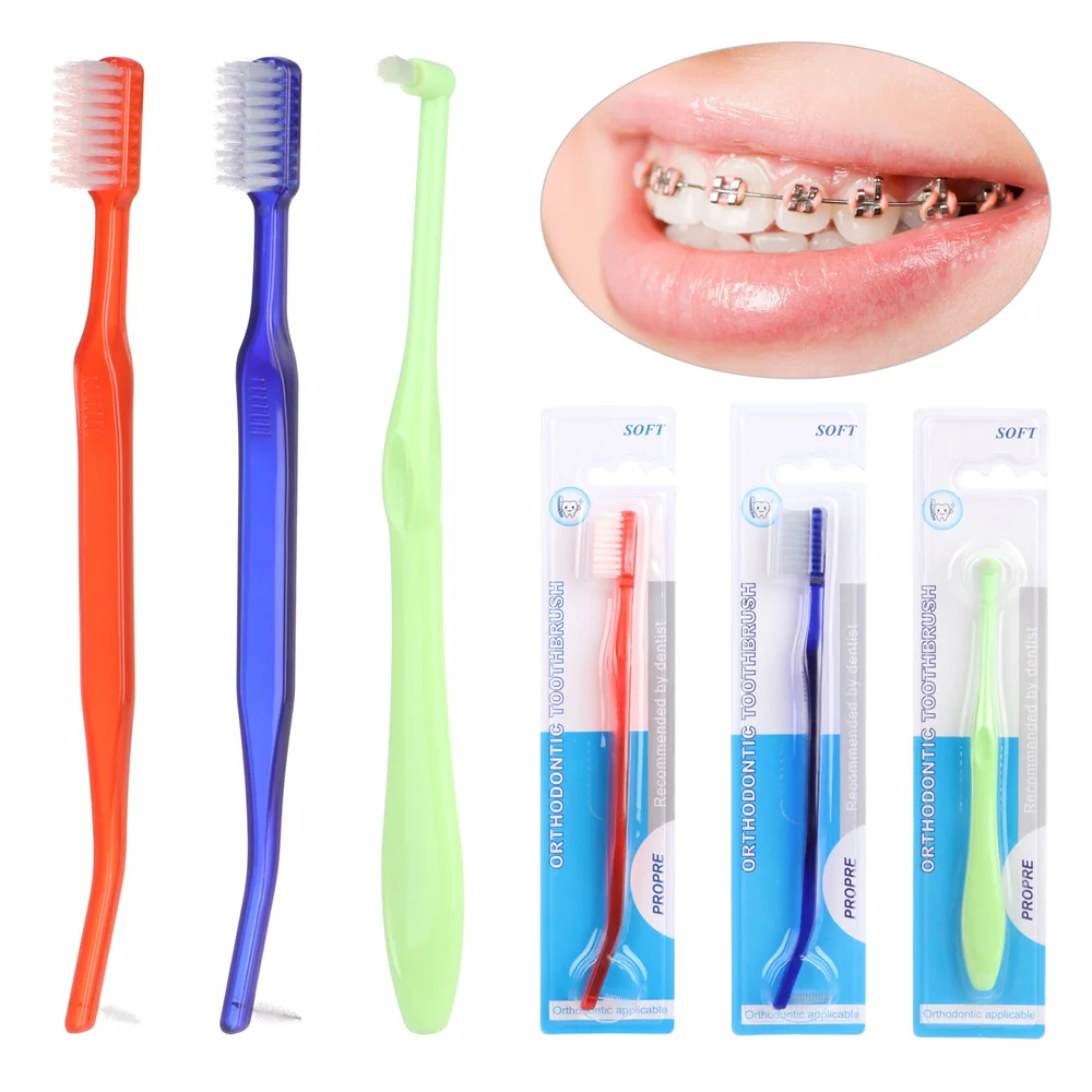 Brosses à dents orthodontiques à double extrémité, brosse interdentaire, embout de garniture en V, brosse à dents touffue pour livres, accolades ortho