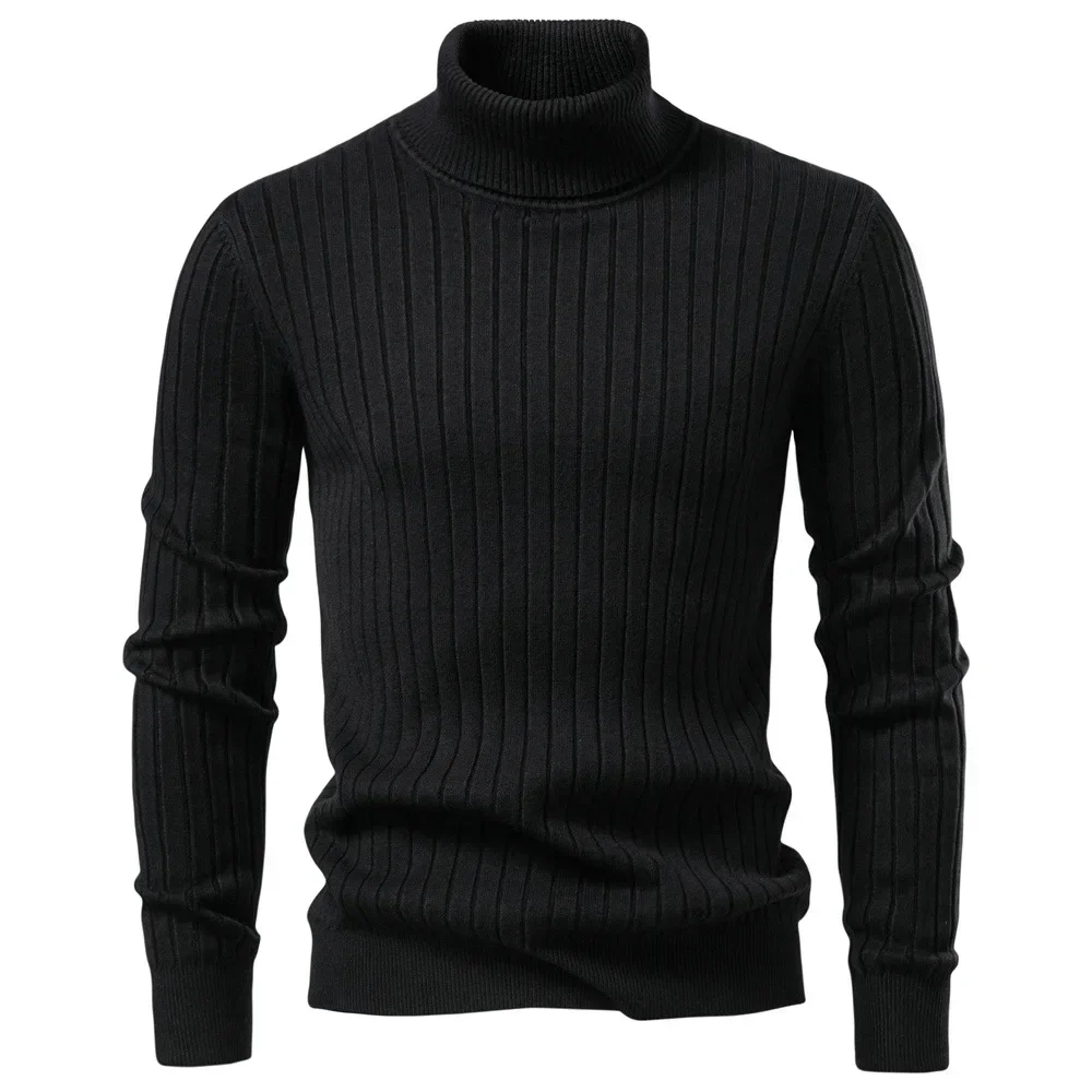 New Fashion Autumn Winter Men Solid Color Turtleneck Simple Basic Casual Trendy Knitted Sweater Pullovers Male Undershirts Tops