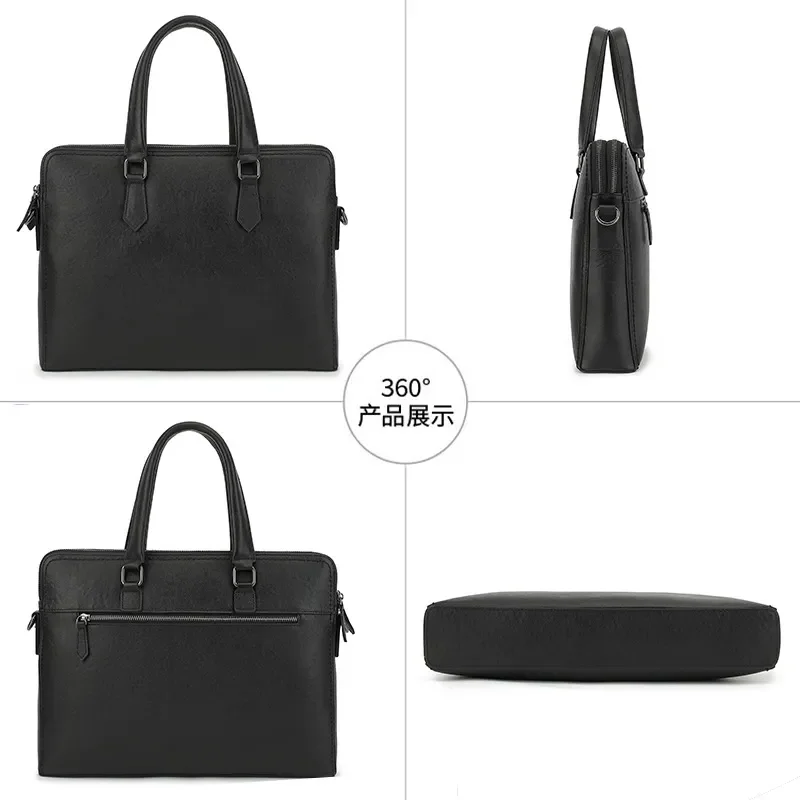 Men Genuine Leather Briefcase Large Capacity Business Handbag First Layer Cowhide Commuter Laptop Bag High Quality Office