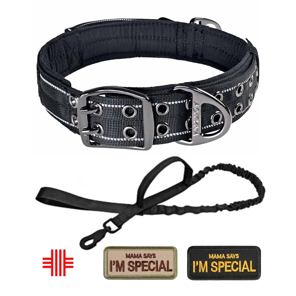 Heavy Duty Reflective Tactical Dog Collar with Handle for Large Dogs - Ideal for Training, Walking or Hunting