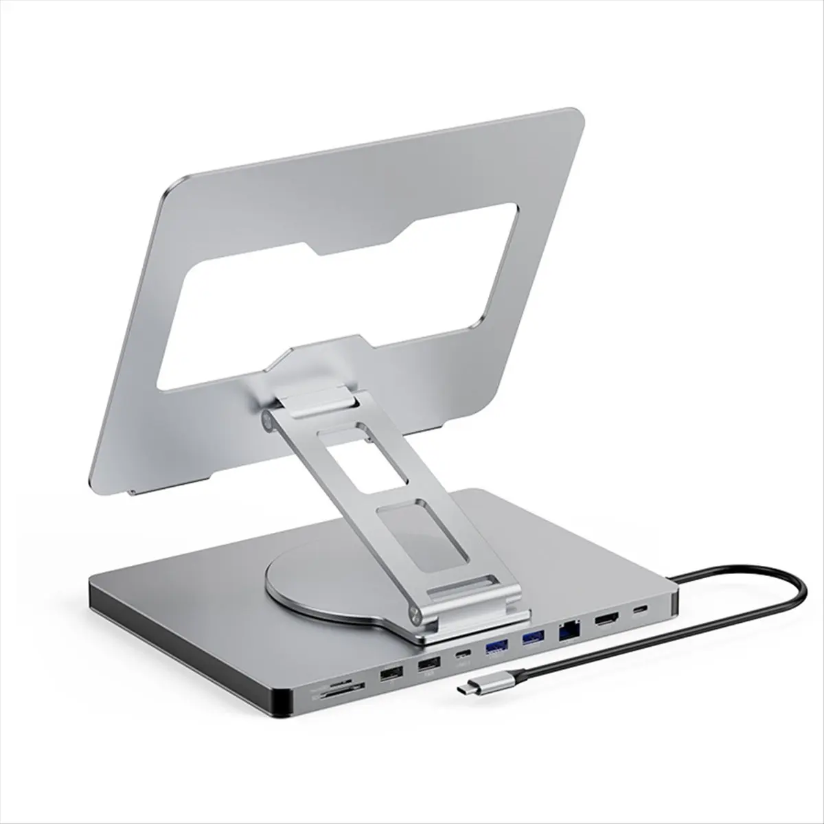 TCE 360° Rotatable 10 Ports Docking Station with USB Hub Card Reader RJ45 for Laptop Foldable Universal Bracket Holder