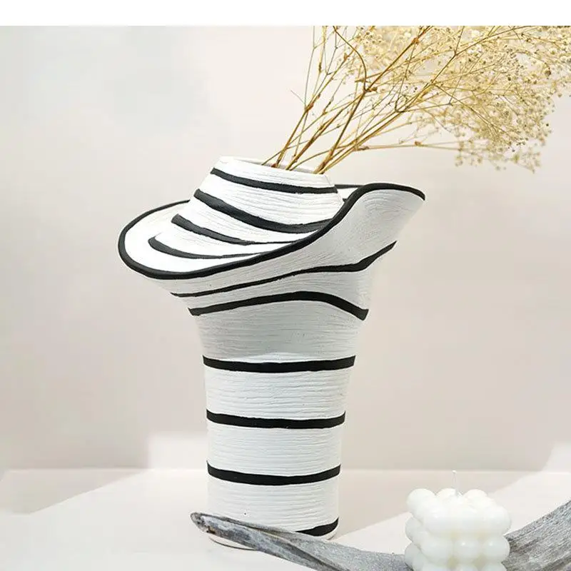 Zebra Stripes Irregular Ceramic Vase Abstract Artwork Flower Pots Desk Decoration Artificial Flowers Vases Floral Arrangement