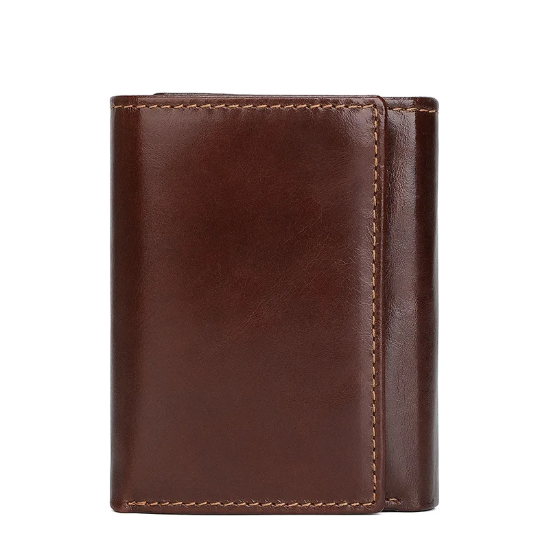 RFID Blocking Trifold Wallet Men Slim Top Grain Leather Credit Card Holder Vintage Cowhide Purse with Dual ID Windows