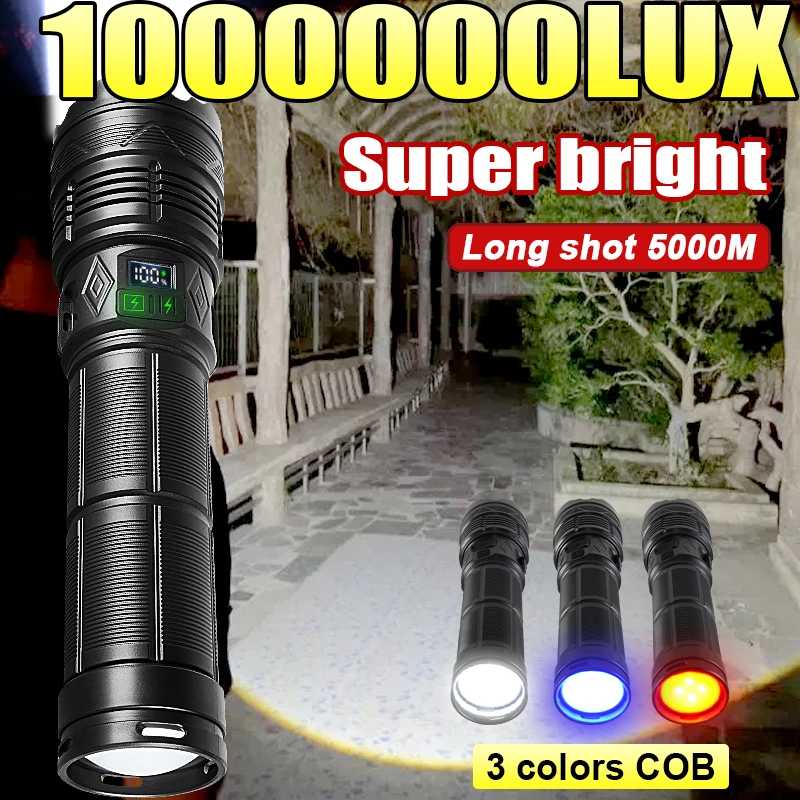 

1000000LUX LED Multifunctional Flashlight Super Bright USB Rechargeable Portable Head Lamp Outdoor Camping Emergency Zoom Lamps