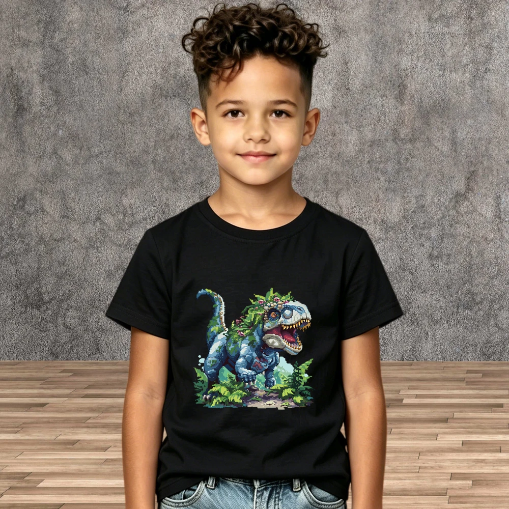 Minimalist Boys Dinosaur Print Short Sleeve Tee Children Summer Cotton Shirts
