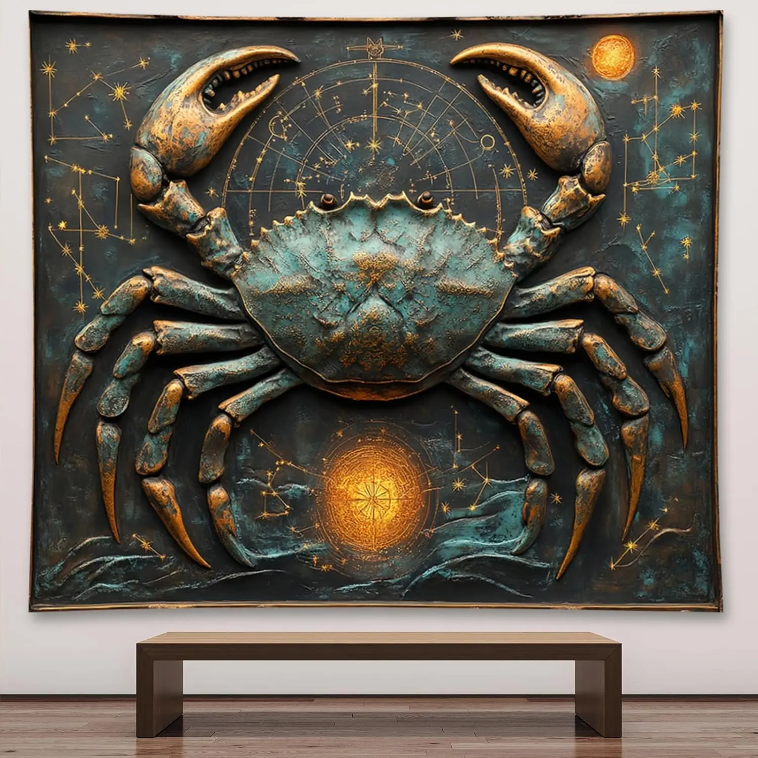 Mystical Zodiac Astrology Crab Tapestry Celestial Constellation Wall Hanging Bohemian Boho Cosmic Starry Home Decor Art Canvas P