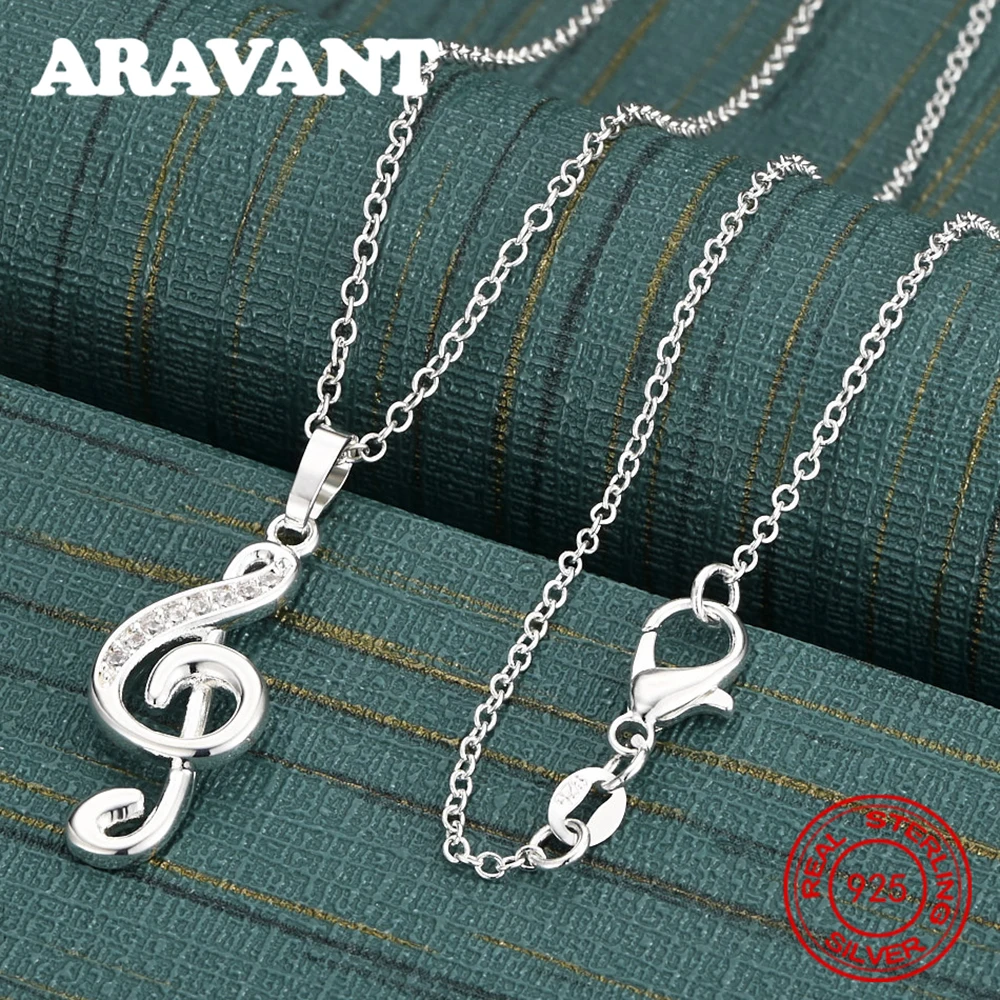 925 Sterling Silver Note Zirconia Pendant Necklace Women'S Commuting Accessories Christmas Gift Jewelry