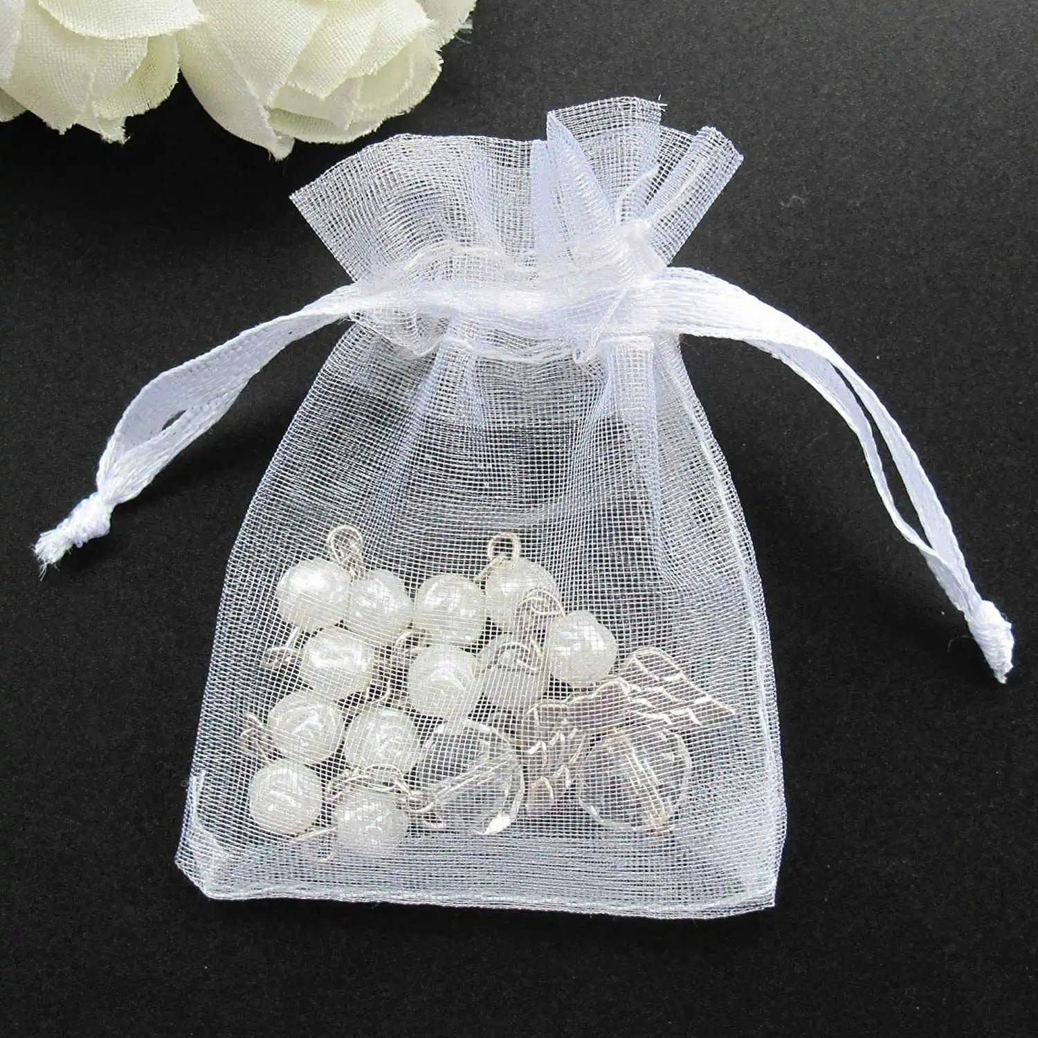 30 pz battesimo acrilico rosario perline Mini rosari angelo con sacchetti di Organza per la prima comunione battesimo bomboniere