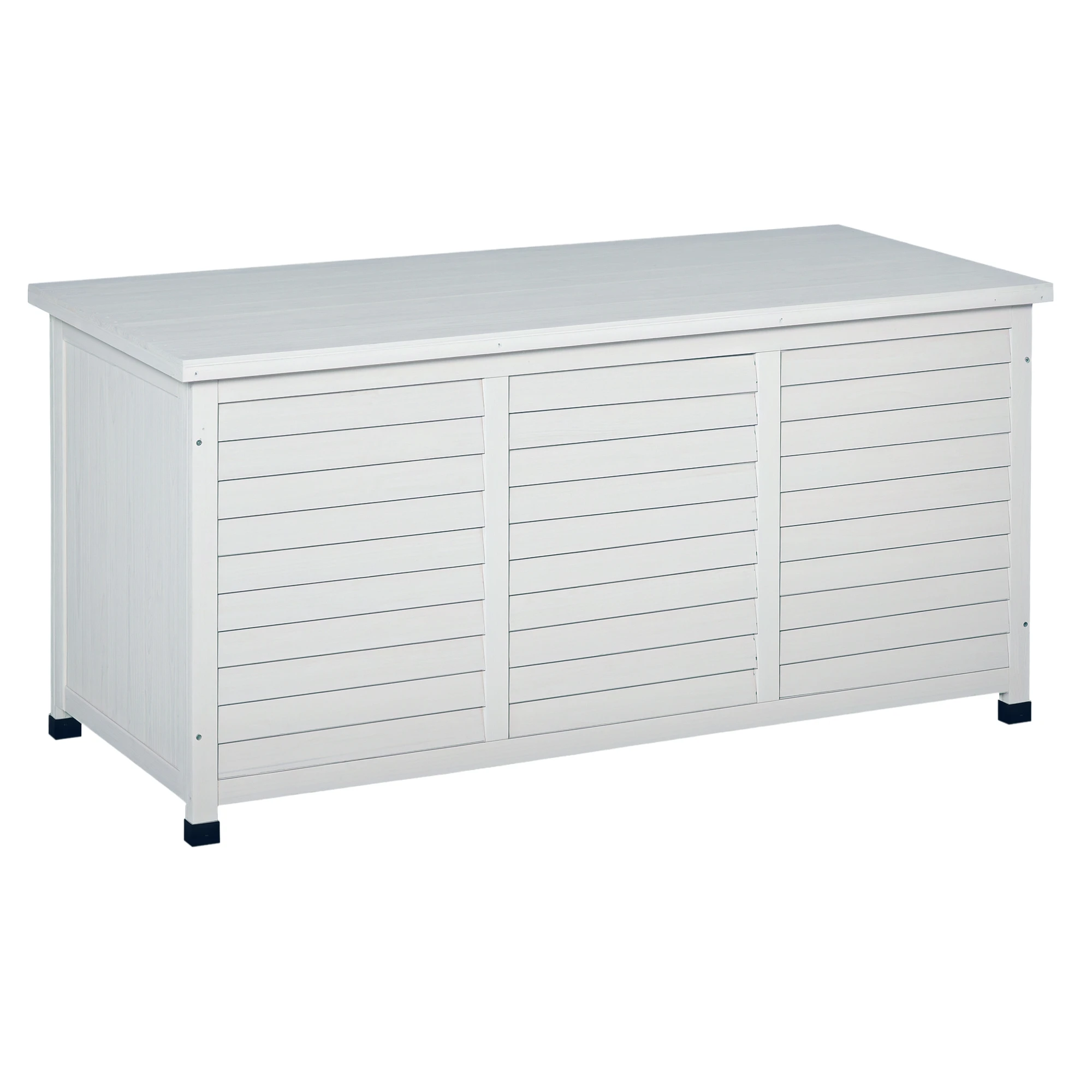Outsunny Baúl de Madera Exterior Caja de Almacenamiento de Jardín con Tapa Abrible y Diseño Persiana 127x56x60 cm