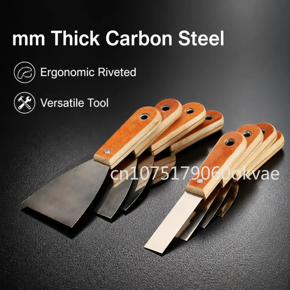 Professional Wall Scraper Tool with Wooden Handle Durable Carbon Steel Blade for Puttying and Cleaning 0.7mm Thickness