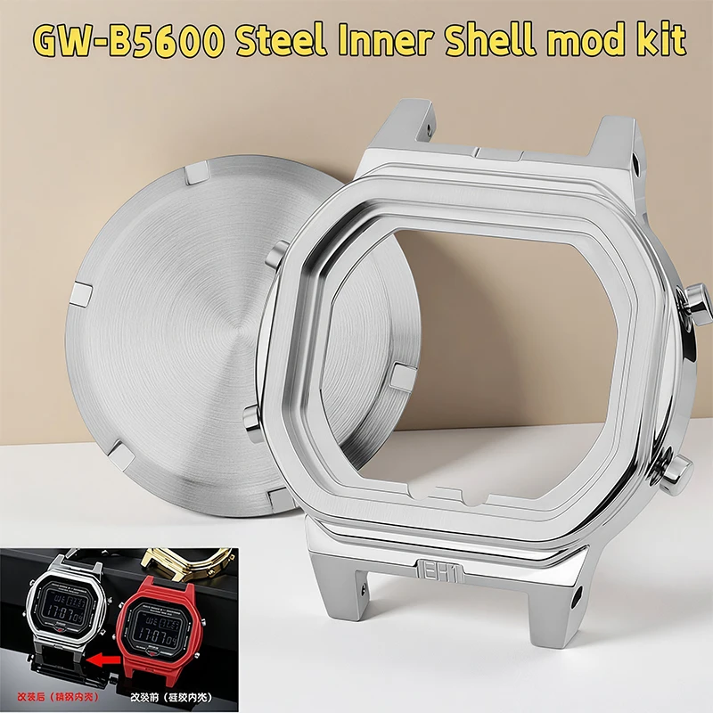 GW-B5600 Steel Inner Shell mod kit For G-shock Casio GW-B5600 Metal Inner Case+back cover Screw Waterproof Ring I/O Ring tools