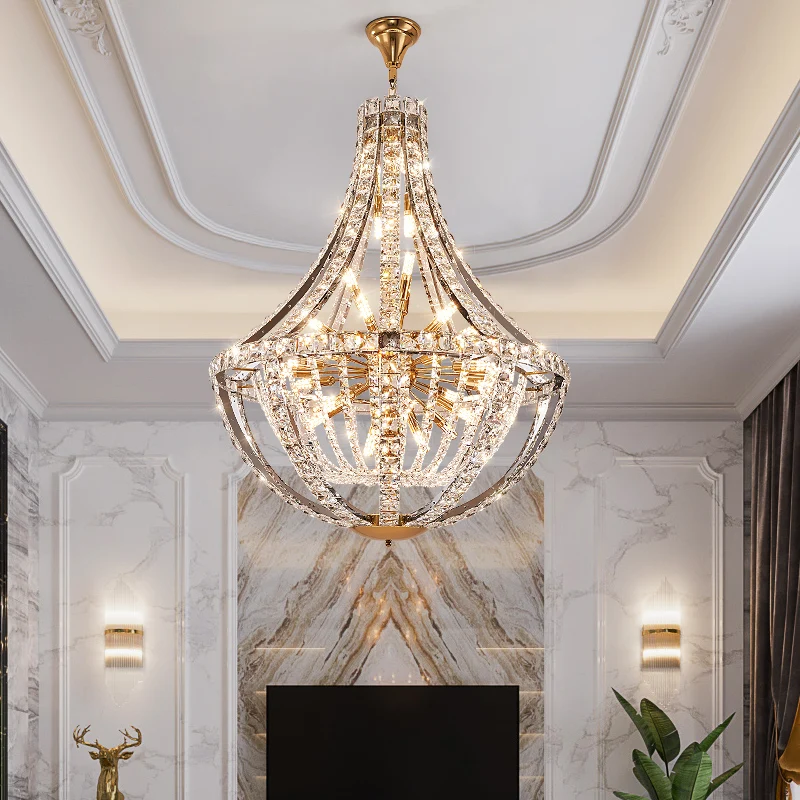 دوبلكس كريستال الثريا فيلا غرفة المعيشة الفارغة الضوء الرئيسي الحديثة بسيطة الإبداعية فندق اللوبي الطابق الأوسط الإضاءة الراقية #3