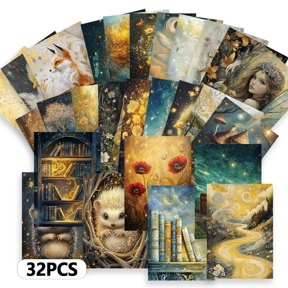 

32pcs, Golden Fairy Tale Postcards, Decoration/Greeting Cards/Postcards, High-Precision Printing, Collectible and Mailable