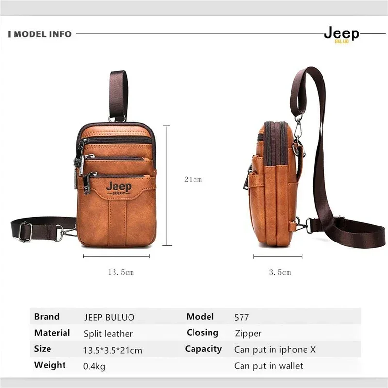 Jeep Buluo Multi-Functional Double-Layer Shoulder Crossbody Fashion Messenger Bag Waist Bag Multi-Layer Zipper Pu Bag