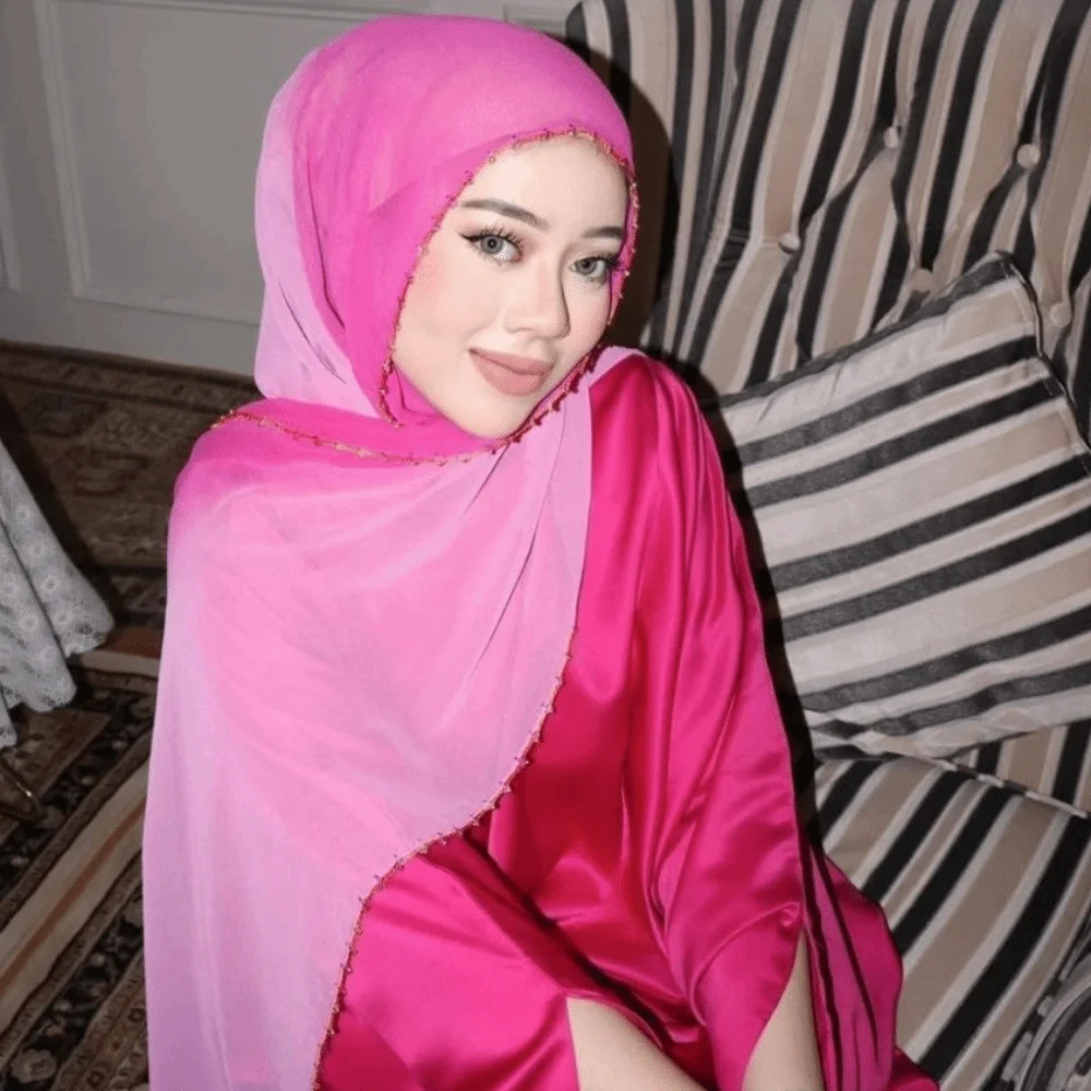 Sciarpa in stile etnico sfumato di lusso con doppi colori, perline dorate, perline, catena, foulard, bandana, involucri sottili, scialle, festa