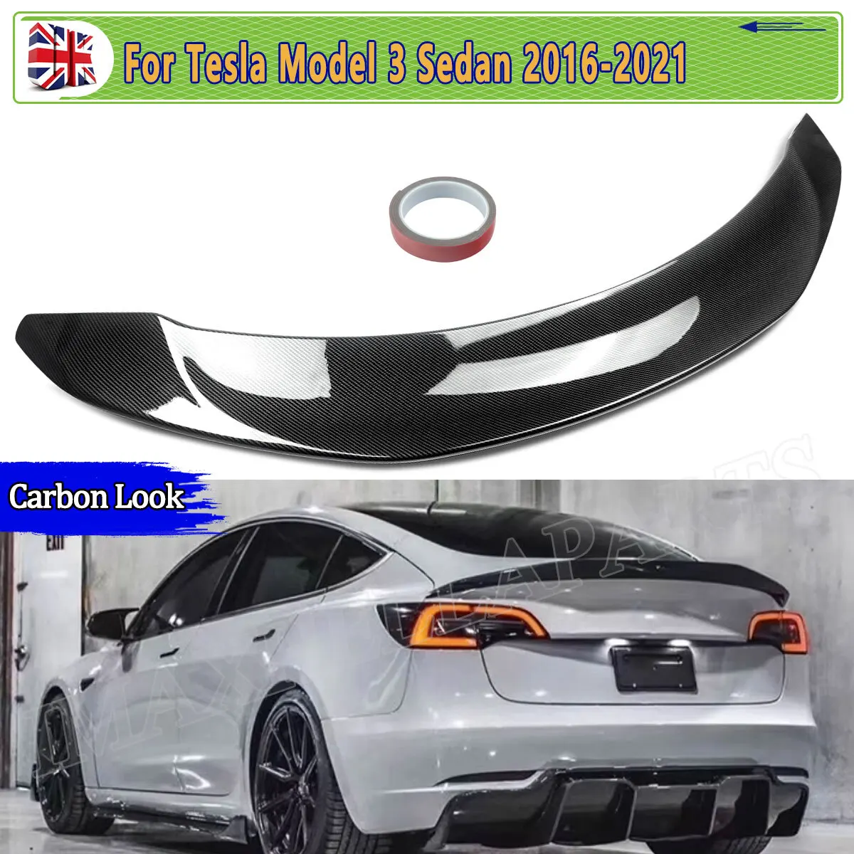 

Rear Trunk Boot Spoiler Wing For Model 3 Tesla Sedan 2016 2017 2018 2019 2020 2021 Ducktail Lip Carbon Look Tail Roof Lip Wing