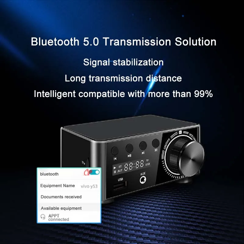 CS8673E 50Wx2 amplificador de potencia de Audio Digital Bluetooth 5,0 amplificador de Audio Clase D Plug and Play AUX TF amplificador de cine en casa