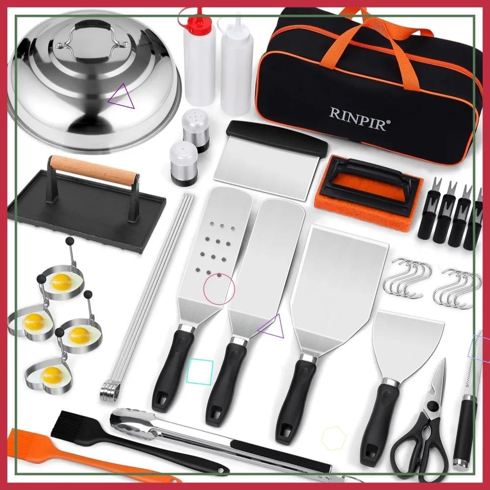 

42-Piece Griddle Accessories Kit with Spatulas, Dome, and Press for Outdoor BBQ and Teppanyaki Cooking