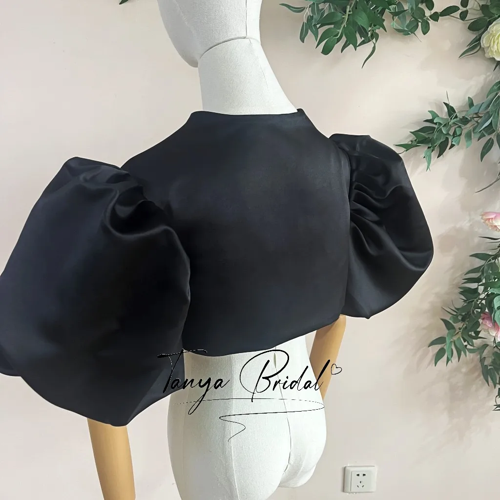 Customized Short Puffy Sleeves Lady Satin Jacket For Wedding Party Event Outfit Formal Lady Wrap Bolero