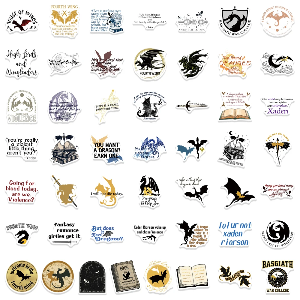 50/100pcs Fourth Wing Stickers Waterproof Decals for Water Bottle Laptop Skateboard Luggage Computer Sticker for Dragon Lover