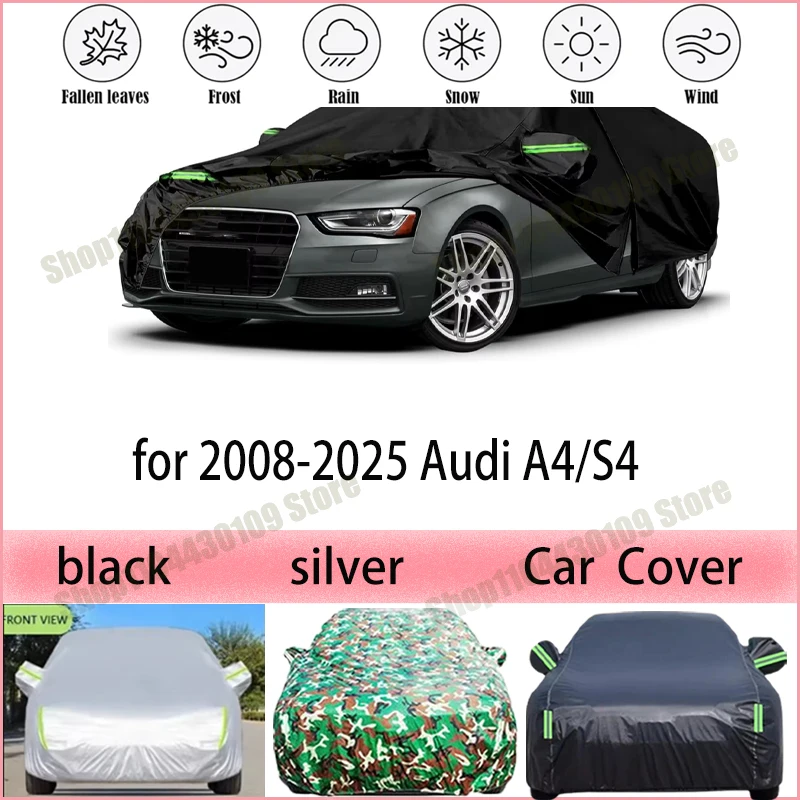 

For 2008-2025 Audi A4/S4 210T Polyester All-Weather Outdoor Car Cover Waterproof Anti-UV Dustproof Exterior Protection