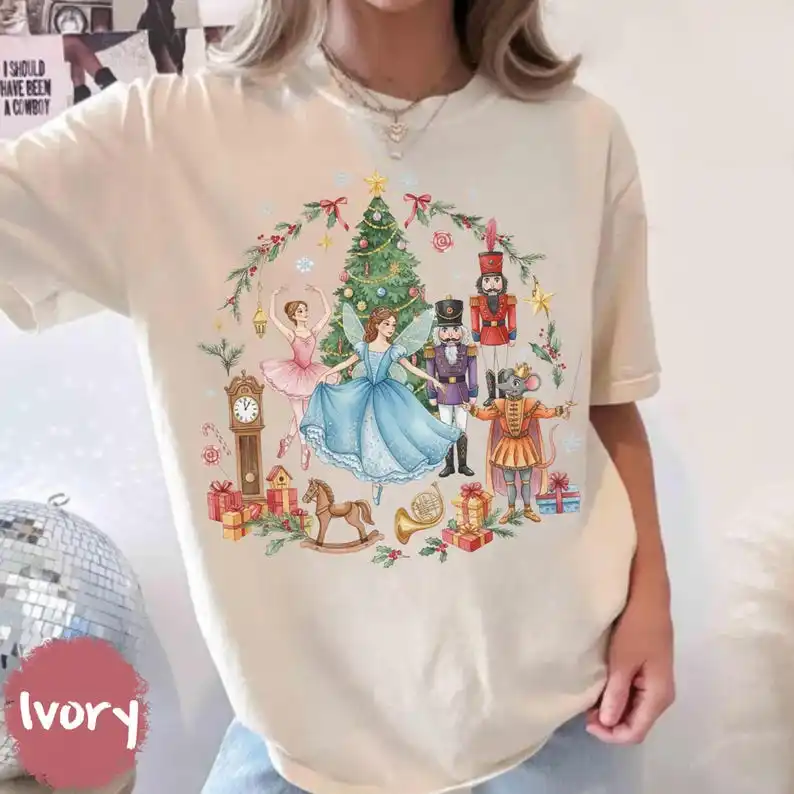 Vintage Christmas Nutcracker T-shirt Youth Cute Vintage Holiday Party Tee Ballet Regular Short Sleeve Shirt New in Tops & Tees