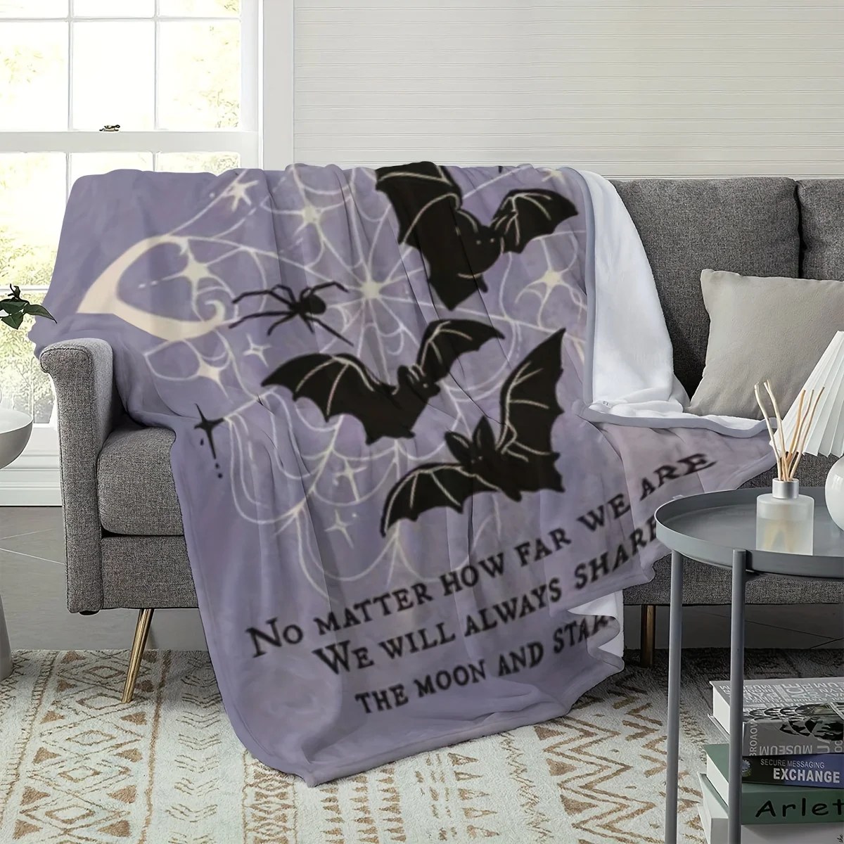 Halloween Bat Print Throw Blanket, Soft Cozy Blanket for Sofa Bed Office, Versatile Home Decor Gift