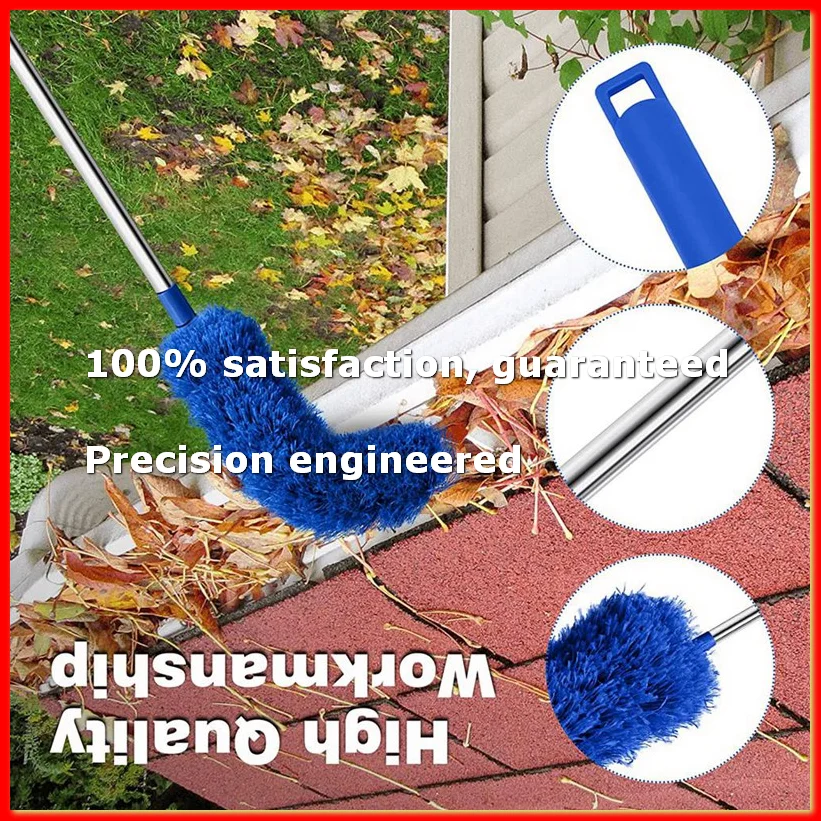 Gutter Cleaning Brush Roofing Tool with Telescopic Extendable Pole 8.2Ft Guard Cleaner Tool Easy Remove Leave, blue-A09G