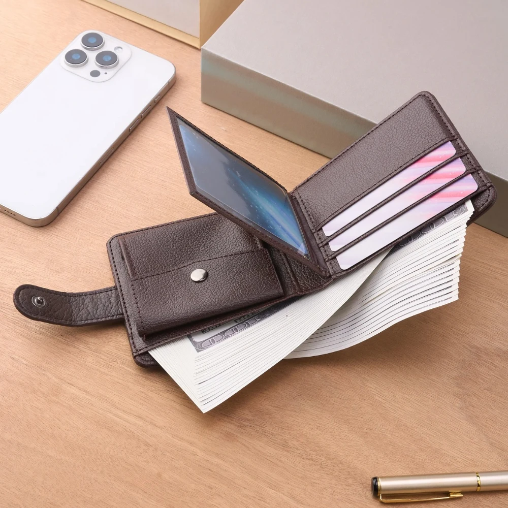 محفظة جلدية رفيعة للرجال، محفظة بسحاب عالي الجودة مع جيب للعملات المعدنية، حامل بطاقات قصير متعدد كاجوال للرجال للاستخدام اليومي