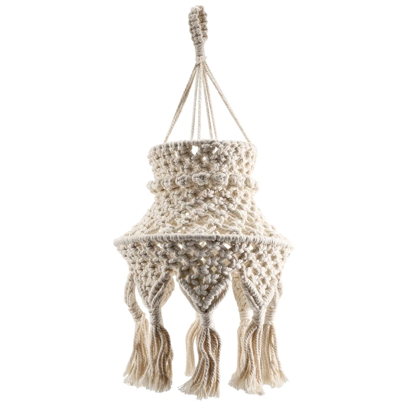 【CLEARANCE】Macrame Lamp Shade Boho Hanging Pendant Light Cover, Chandelier Shade For Bedroom Living Room Nursery Dorm Home Decor